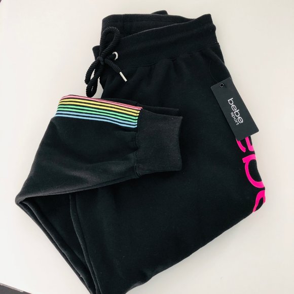 BEBE Sport Logo Stripe Black Jogger NWT Size Large - Picture 3 of 10